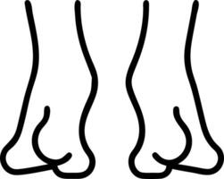 Outline illustration of two feet with toes pointing inward and ankles close together on a white background vector