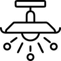 Outline drawing of a ceiling light fixture with a shade and decorative light orbs hanging below it shown vector