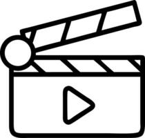 Outline illustration of a film clapperboard with play button symbol isolated on white background vector
