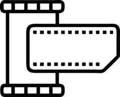 Illustration of a film roll with rectangular film strip coming out in a simple black outline style vector