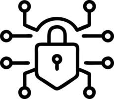 Outline icon depicting a padlock with digital connections around it isolated on white background vector