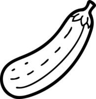 Illustration of a single zucchini with thick black outline and small dashes on the body of the vegetable vector