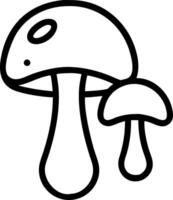Two mushrooms outlined in black with a larger mushroom and a smaller mushroom next to each other image vector
