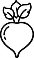 Outline drawing of a beet with three leaves sprouting from the top in a simple and clean design style vector