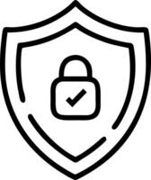 A simple line drawing of a shield with a padlock and checkmark indicating security and protection online vector
