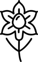 A simple line drawing of a flower with five petals and a central oval shape on a stem design element vector