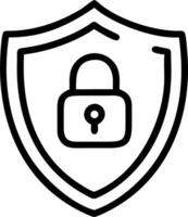 Outline drawing of a shield shape containing a padlock, representing security and protection icon design vector