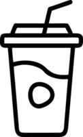 Black outline drawing of a disposable cup with a lid and straw and a circle on the side design vector