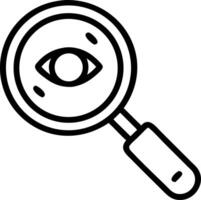 Magnifying glass with an eye inside representing search and vision in a black and white drawing vector