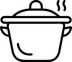 Illustration of a cooking pot with a lid and steam rising, presented in a simple black outline style vector