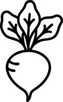 Illustration of a beet with leaves in black outline on a white background in a simple style vector