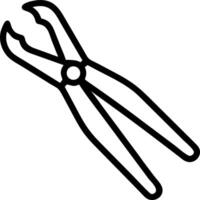 Illustration of a black outline of dental extraction forceps with curved handles and angled jaws vector