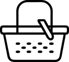 Illustration of a black and white basket with a handle and small oval shaped holes on the front side vector