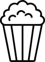 Outline drawing of a bucket of popcorn with striped container design isolated on white background vector