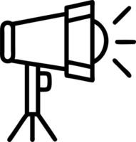Illustration of a studio light with a tripod stand and visible light rays emanating from the bulb vector