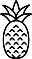 Illustration of a pineapple with a leafy crown and textured body in a simple black outline design style vector