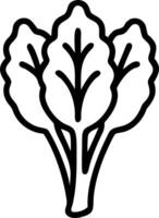 Outline drawing of three leafy vegetables with prominent veins and connected at the base of the stems vector