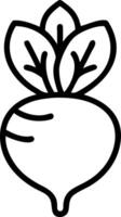 Illustration of a simple turnip with leaves in black outline on a white background image vector