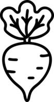 Illustration of a single black outline of a beet with leaves on a white background shows simplicity vector