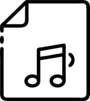Black outline of a file with a folded corner containing a musical note symbol in the center space vector