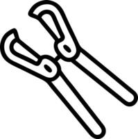 Illustration of two black outline pipe wrenches with curved jaws positioned diagonally on a white background vector