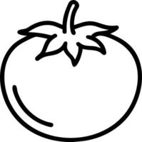 Outline drawing of a single tomato with stem and leaves in black and white minimalist style illustration vector