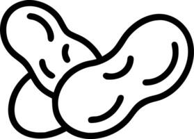 Illustration of two peanuts in their shells with a simple black outline on a white background image vector