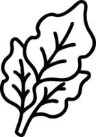 Illustration of two leafy green vegetables with prominent veins in a simple black outline style image vector