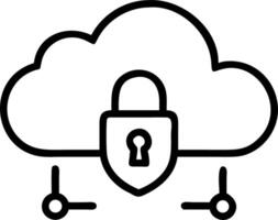 Cloud security icon depicting a cloud with a padlock in the center and connections on both sides vector