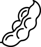 Illustration of a single soybean pod with visible beans inside in simple outline style design element vector