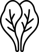 Outline drawing of two spinach leaves with visible veins in a minimalist style illustration design vector