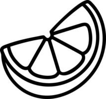 Illustration of a citrus fruit wedge with defined segments and a thick rind in a simple black outline vector