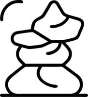 Illustration of a cairn rock stack with a curved line element on a white background design style vector