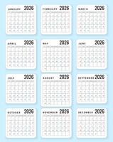 Minimal 2026 Calendar Template with Modern Typography and Clean Layout, Perfect for Print, Business, Planning, and Personal Use. Editable and Easy to Customize. Illustration vector