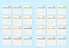 Elegant 2026 2027 Calendar Template with Colorful Monthly Grid, Minimalist Layout, Perfect for Business, Office, and Personal Planning. Clean Editable Layout Illustration vector