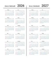 Two Year Calendar Template 2026 and 2027 with Clean Minimalist Layout for Planning, Office, Business, Personal Scheduling, and Organization. Simple Annual Design. Illustration vector