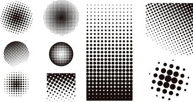 set of halftone black dot elements in various shapes for retro design and background vector