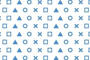 Seamless pattern with blue geometric shapes, circles, triangles, squares and crosses on a white background. Perfect for digital backgrounds, branding, packaging or any cheerful modern design. vector