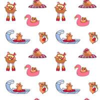 Seamless pattern with cute hamsters enjoying a fun summer vacation at the beach vector