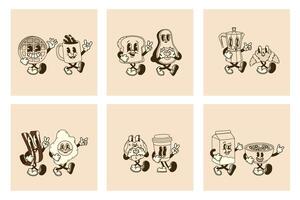 Groovy Breakfast Duo Characters in Retro Style vector