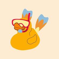 Rubber Duck with Snorkel and Goggles Ready to Swim vector