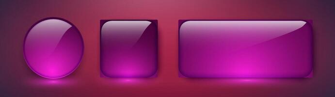 Purple and blue glossy glass tab web buttons. Bright icons and blank banners for a modern website UI set. Purple gradient push bars are used as click shapes. vector