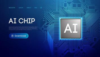 3d ai chip tech background, computer semiconductor circuit board. Abstract digital blue data cloud concept, futuristic artificial intelligent microchip robot cpu processor . vector