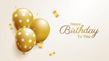simple happy birthday design with three golden balloons and confetti vector