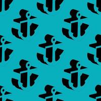 Seamless pattern featuring bold black anchor symbols with a modern graphic twist on a cyan background. Perfect for nautical designs, fashion prints, or maritime themes. vector