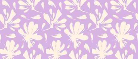 Light violet seamless floral pattern background with cream flower silhouettes in botanical style vector