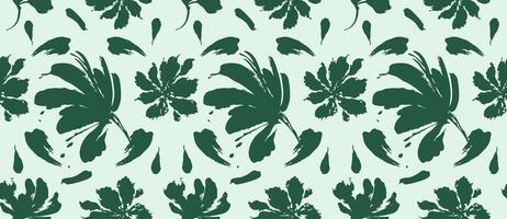 Green floral pattern with silhouette flower on mint background in seamless pattern botanical style vector