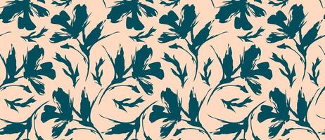 Botanical floral pattern in deep teal on peach background in seamless style for elegant natural background design vector
