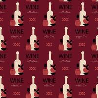 Seamless Wine Time Pattern with Bottles and Glasses. illustration vector