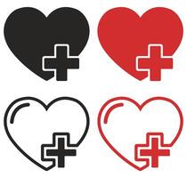 Heart cross icon set isolated on white background. vector